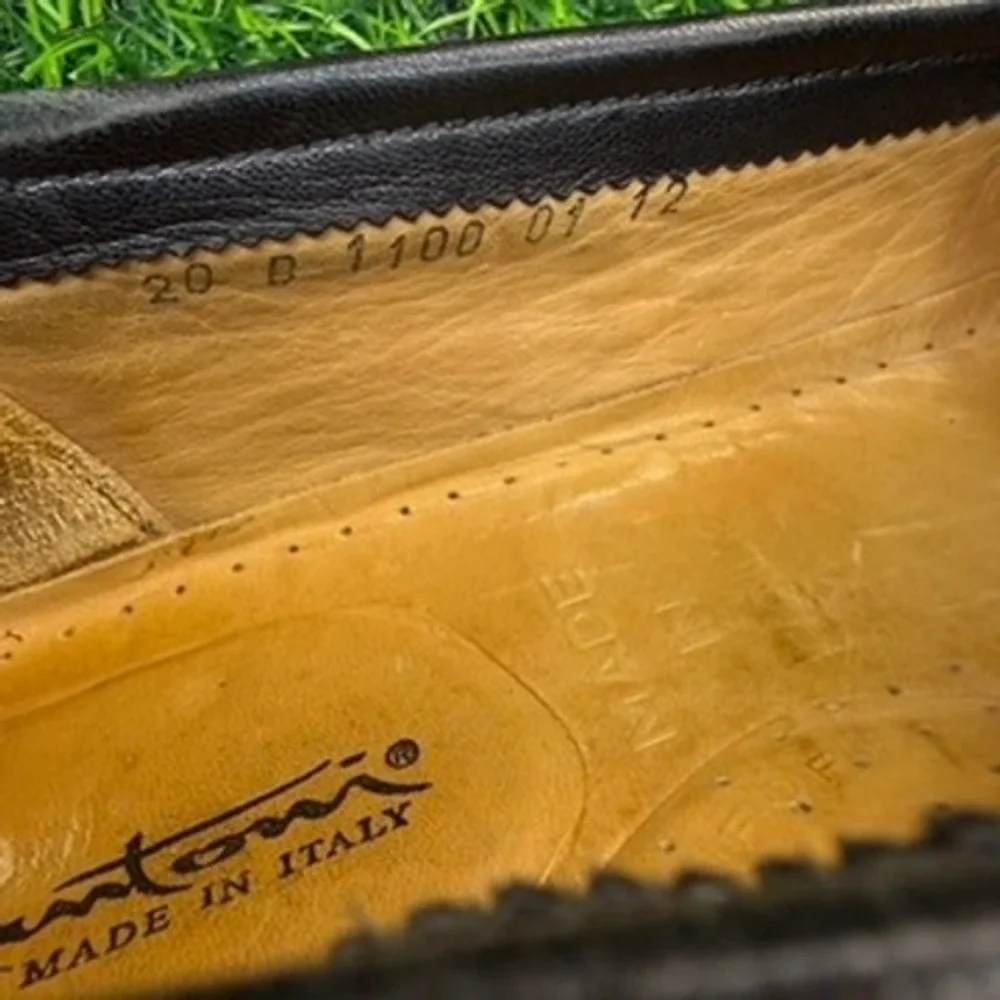 Santoni Penny Loafers Mens Black Leather Slip On 12 B Made in Italy Dress Shoes